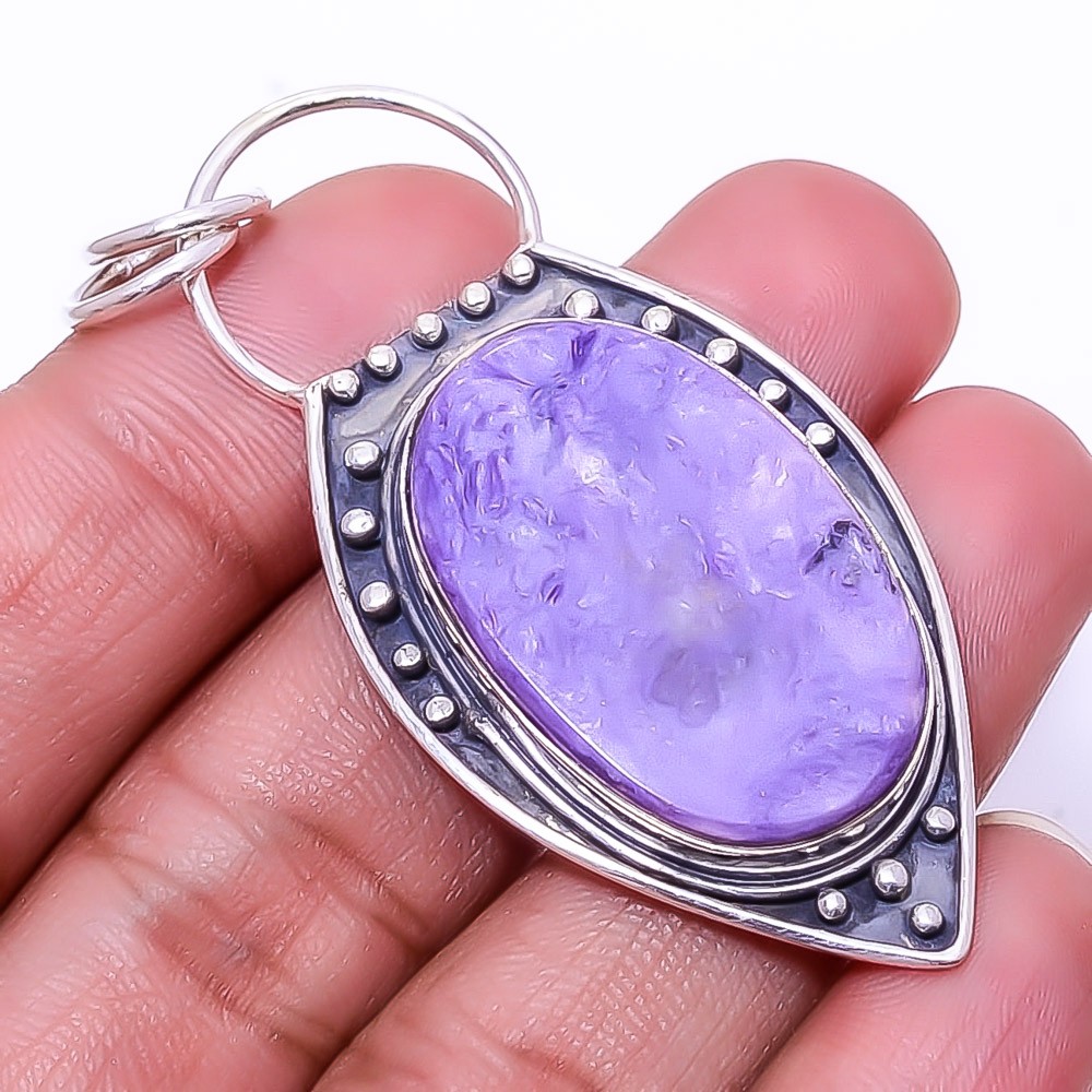 Purple Charoite – Siberia Designer Handmade 925 Sterling Silver Pendant 2.34″ P5