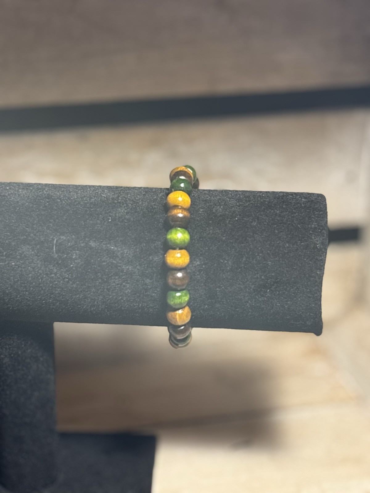 of 4 Beaded Stretch Stackable Bracelets: Wooden beads, Stones & Starfish Charm