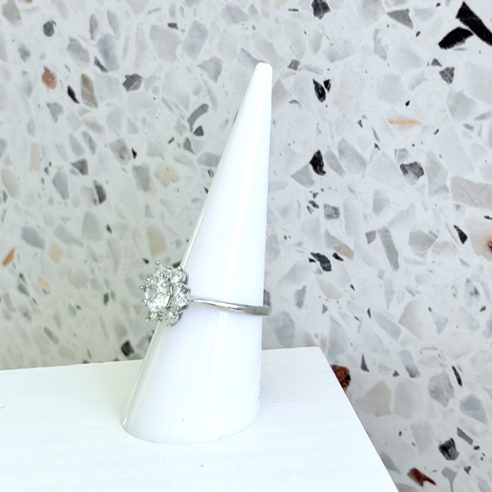 1.3 CT Round Cut 14k White Gold 925 Sterling Snowflake Halo Women’s Ring