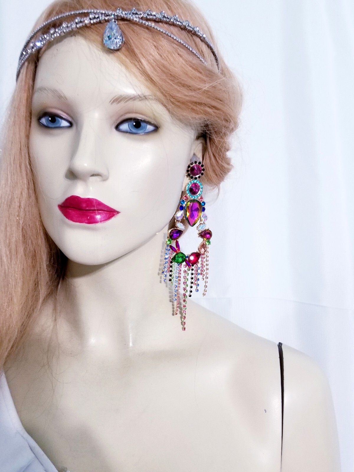 Chandelier Rhinestone Crystal Pageant Bridal Earrings Colorful Drop Dangle 6 In