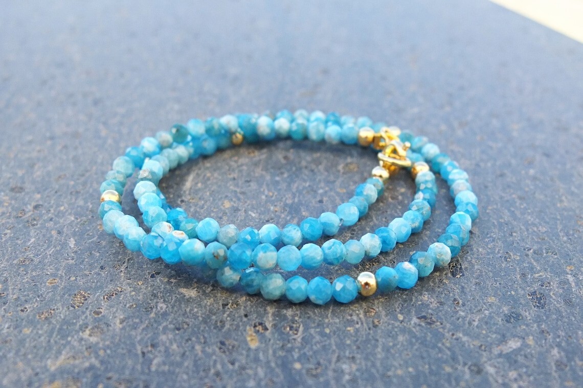A++Beautiful Apatite Faceted Round Gemstone Gold Feld Beads Necklaces 18” Girls