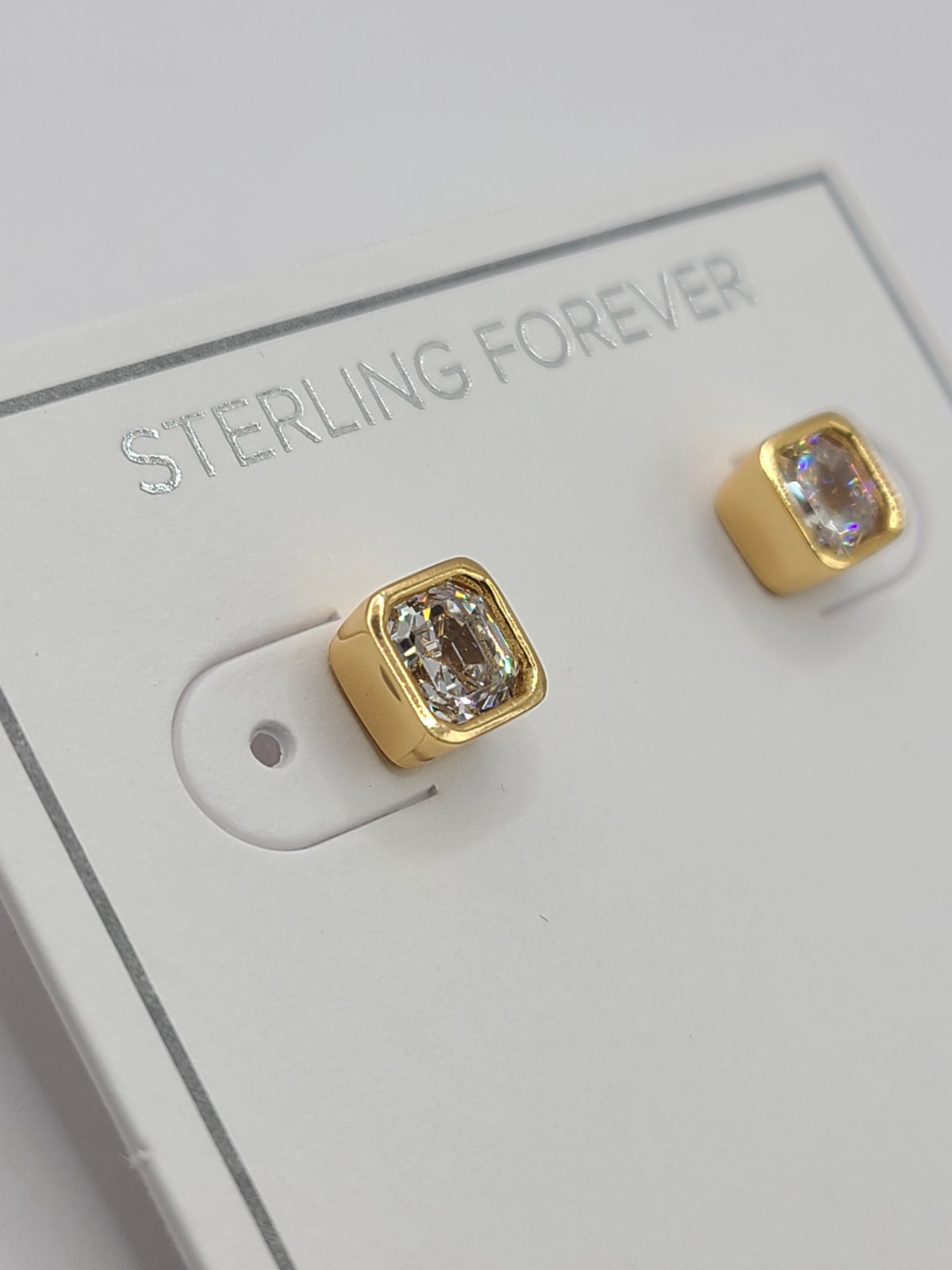 Asscher Cut 7mm Gold Plated CZ Sterling Forever Stud Post Earrings