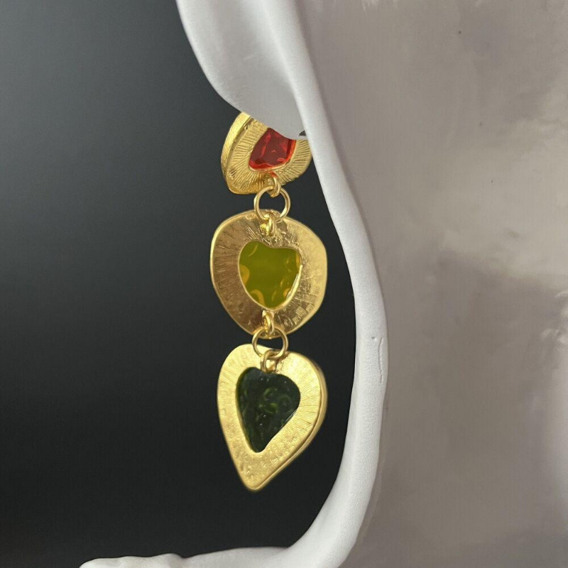 Multicolor Poured Resin Dangle Gold Green Red Earrings