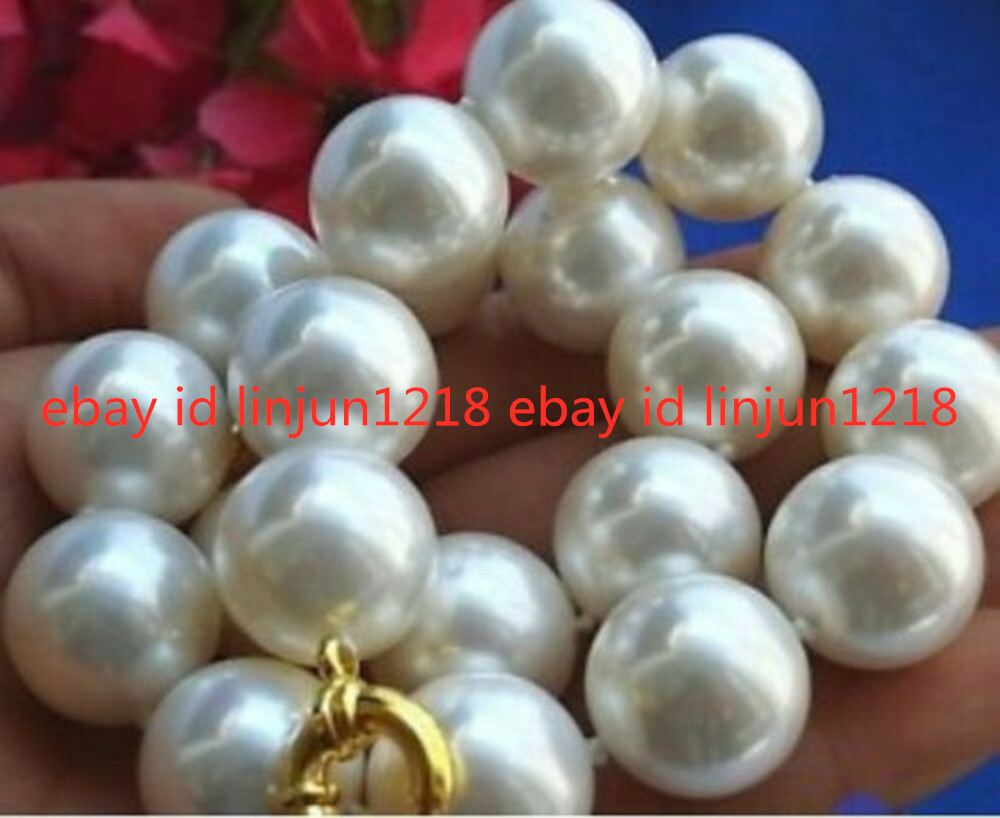 8mm 10mm 12mm 14mm 16mm 18mm 20mm White South Sea Shell Pearl Necklace 18” AAA