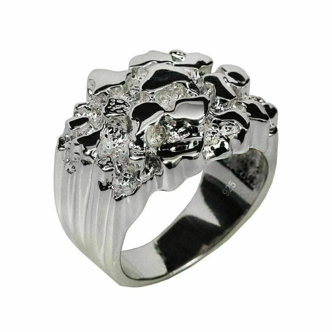 Men’s REAL Solid 925 Sterling Silver Heavy Nugget Ring Plain Heavy Pinky Hip Hop