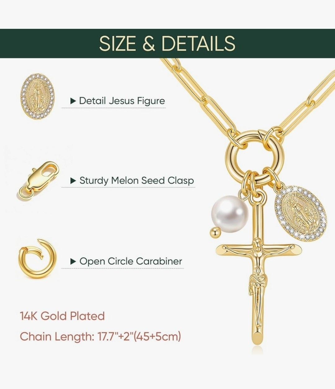 XUANPAI 14k Gold Plated Virgin Mary Necklace,Hypoallergenic Non Tarnish