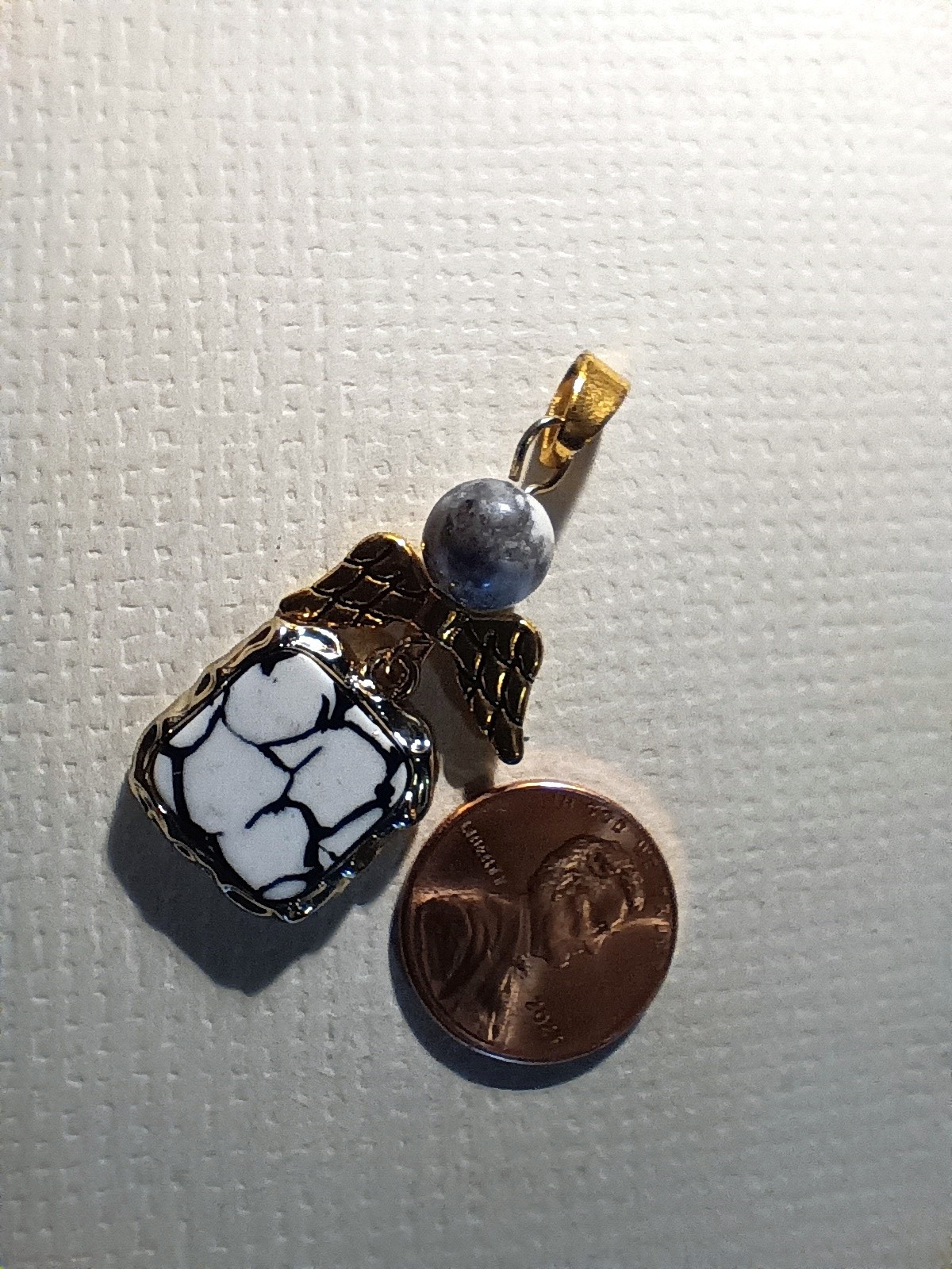 Howlite Stone & Gold Accented Hardware Pendant 45mm x 22mm A-3