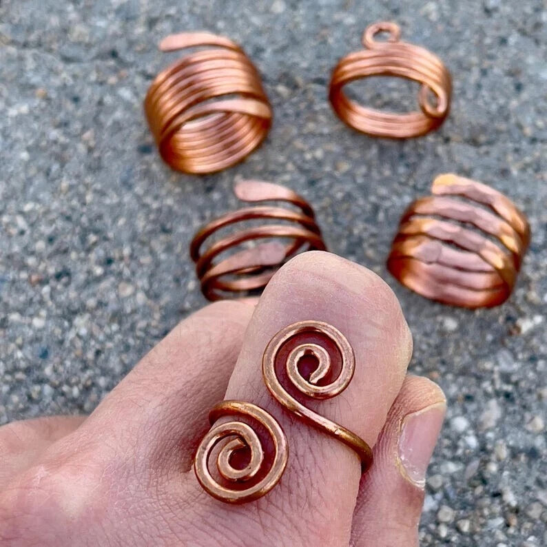 Solid Pure Copper Minimalist Healing Ring, Handmade Unisex, Set of 5 Assorted