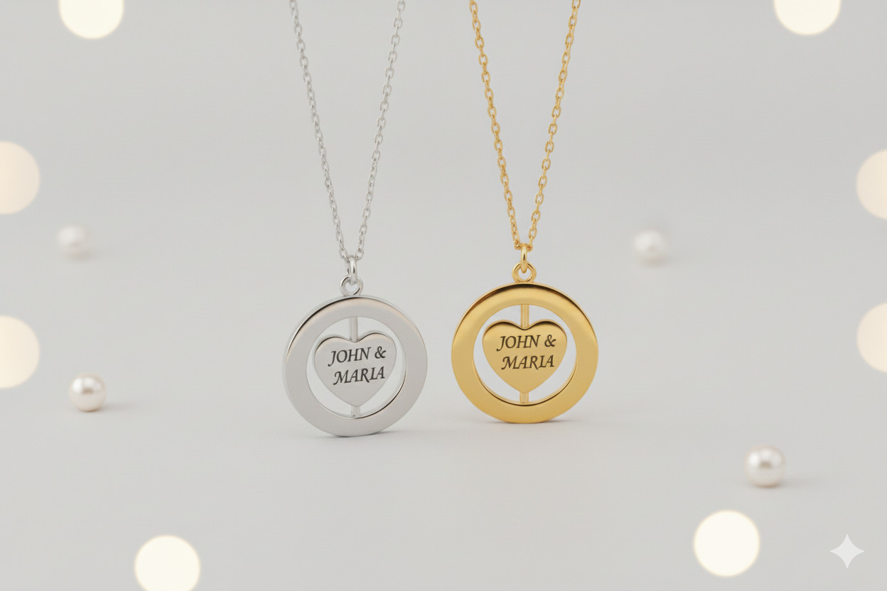 Rotating Personalized Square,Heart Necklace: Engraved Kids Names, Grandma Gift