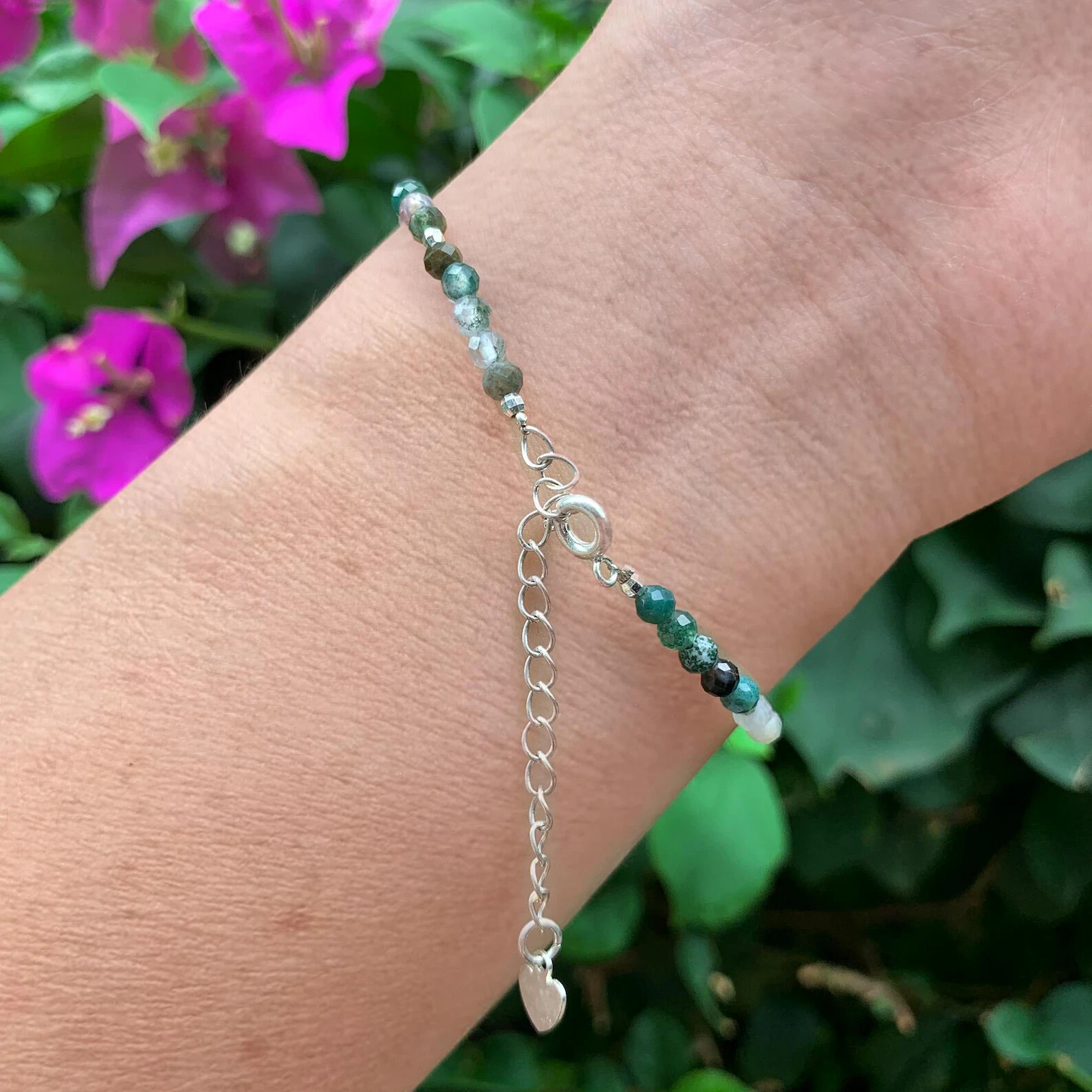 Delicate 3mm Moss Agate Minimalist Lucky Energy Bracelet Perfect Gift For Family
