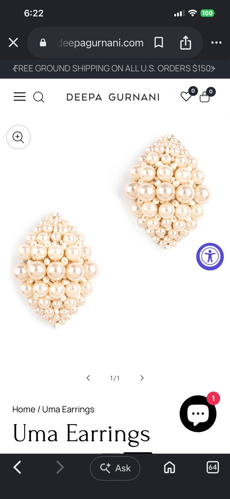 $ 80 Deepa Gurnani Uma Earrings NWT