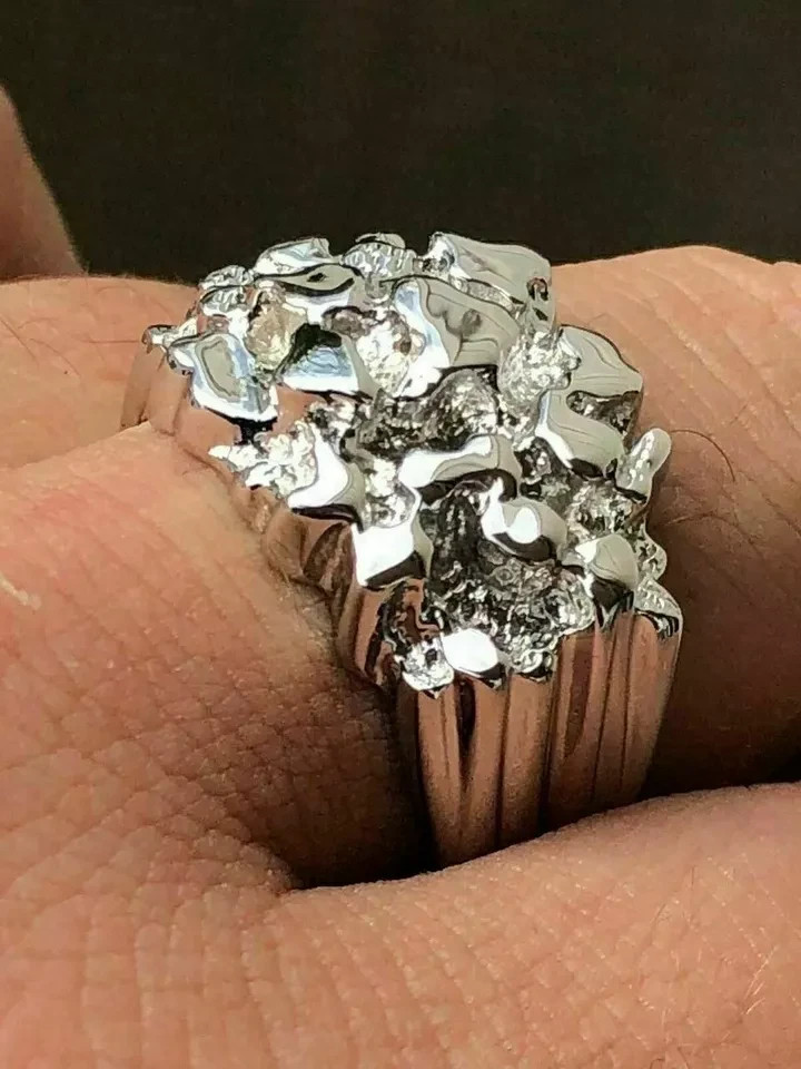 Men’s REAL Solid 925 Sterling Silver Heavy Nugget Ring Plain Heavy Pinky Hip Hop