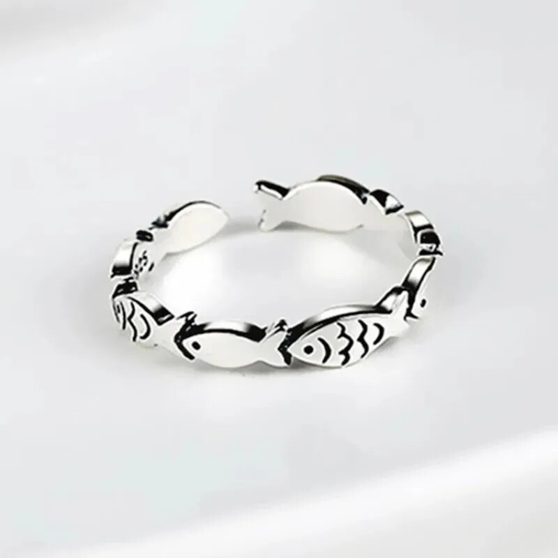 Sterling Silver Fish Rings For Women Jewelry Accessories Adjustable Opening Ri