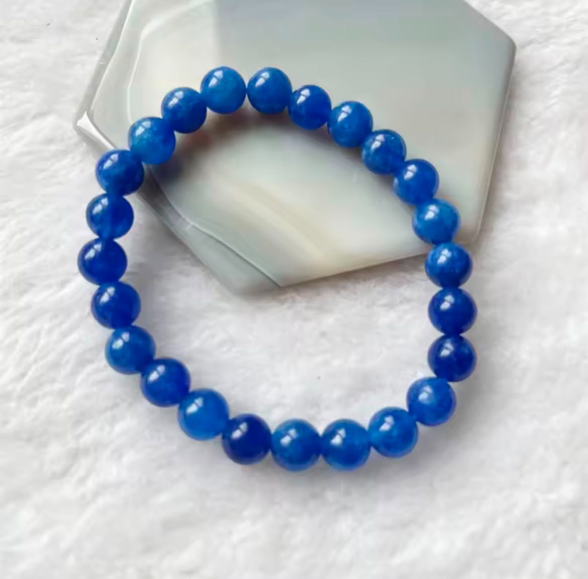 8mm Crystal Blue Sapphire Color Bead Bracelet Wealth Abundance Healing Energy