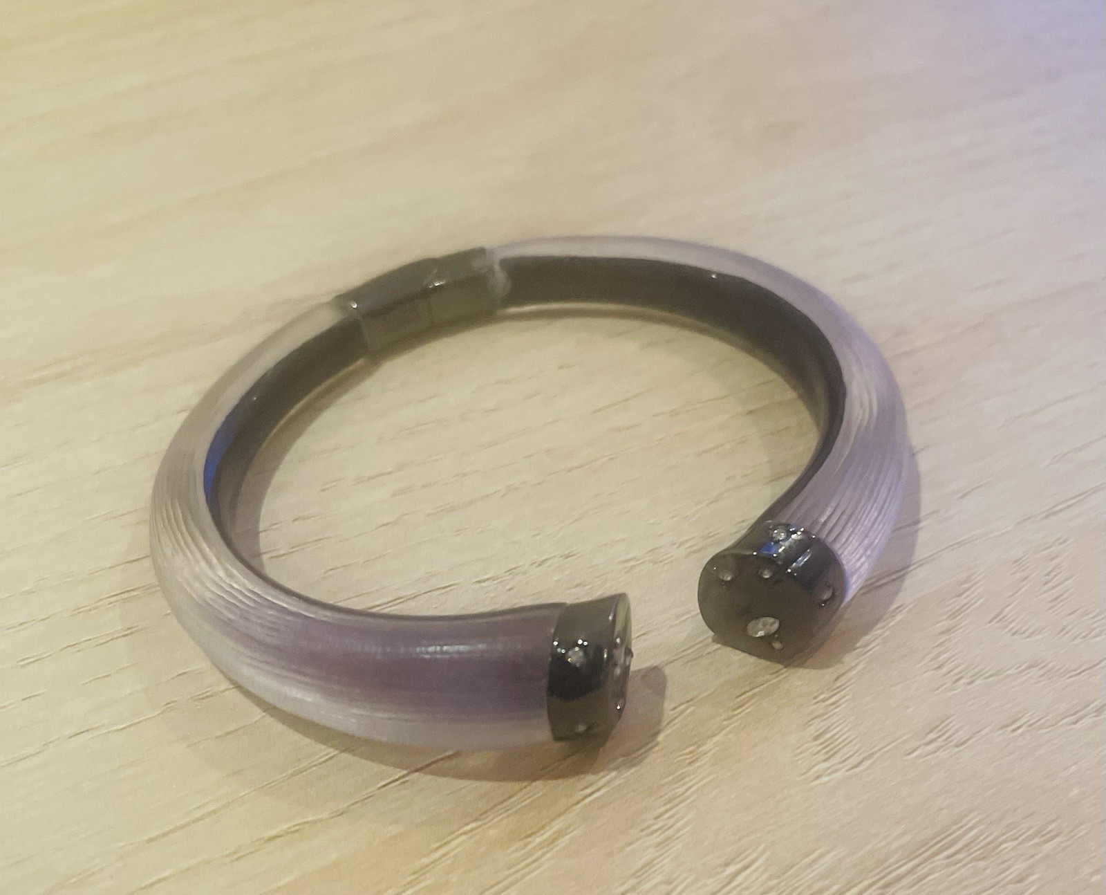 Alexis Bittar Purple Lucite Brutalist Studded Hinged Bangle Bracelet