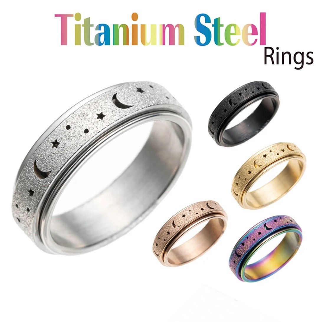 Puka Creations Titanium Steel Rings Stars Moon Middle Spins 70 PACK NEW!