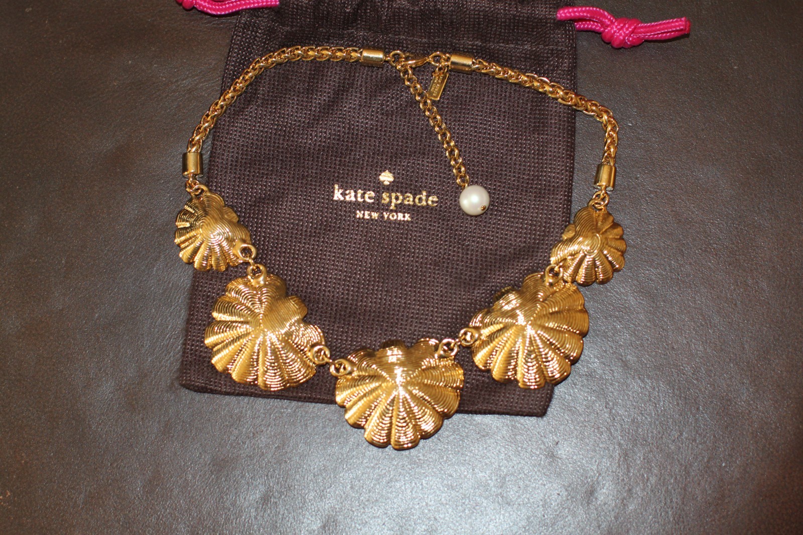 Kate Spade Monterey Bay Short Clamshell Gold Pearl Necklace clam seashell shell