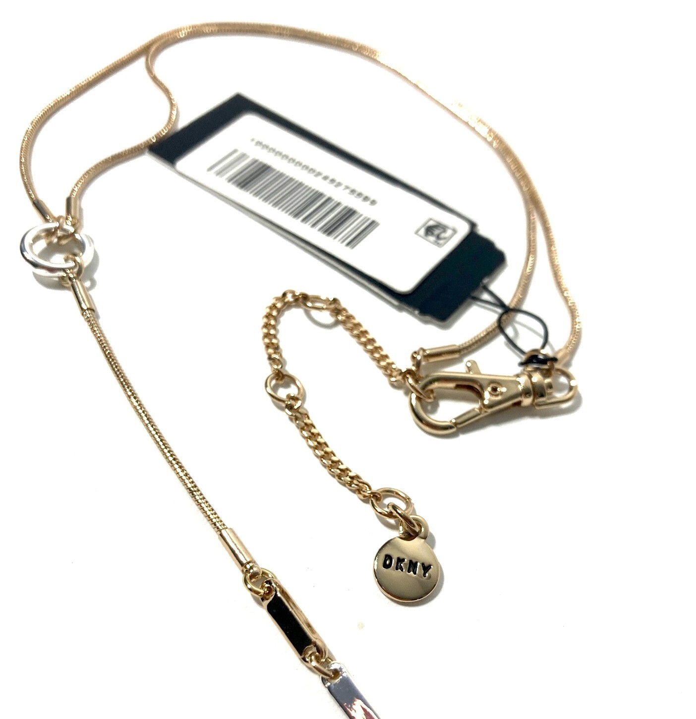 NEW DKNY DONNA KARAN NYC TRI-TONE MIXED METAL CHAIN LARIAT PENDANT NECKLACE 16″