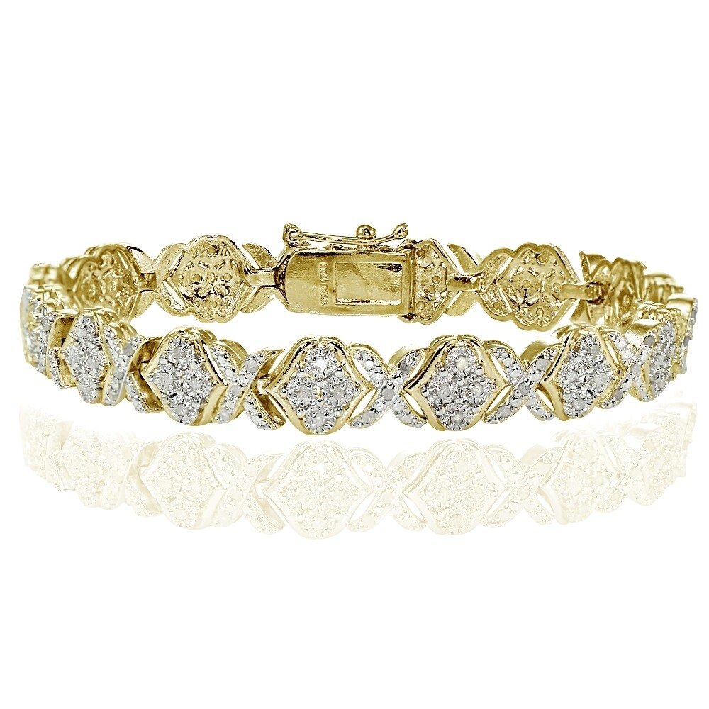 1.00ct Natural Diamond Miracle Set XOXO Tennis Bracelet in Gold Tone Brass