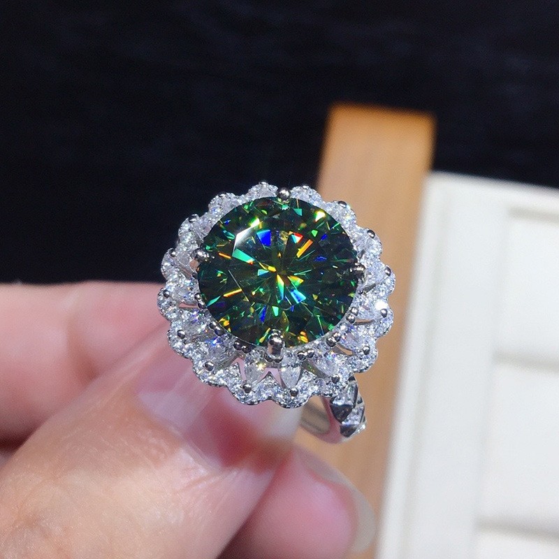 Chic Teal Green Ring Sparkly Cyan Crystal Band Modern Statement Fashion Jewelry