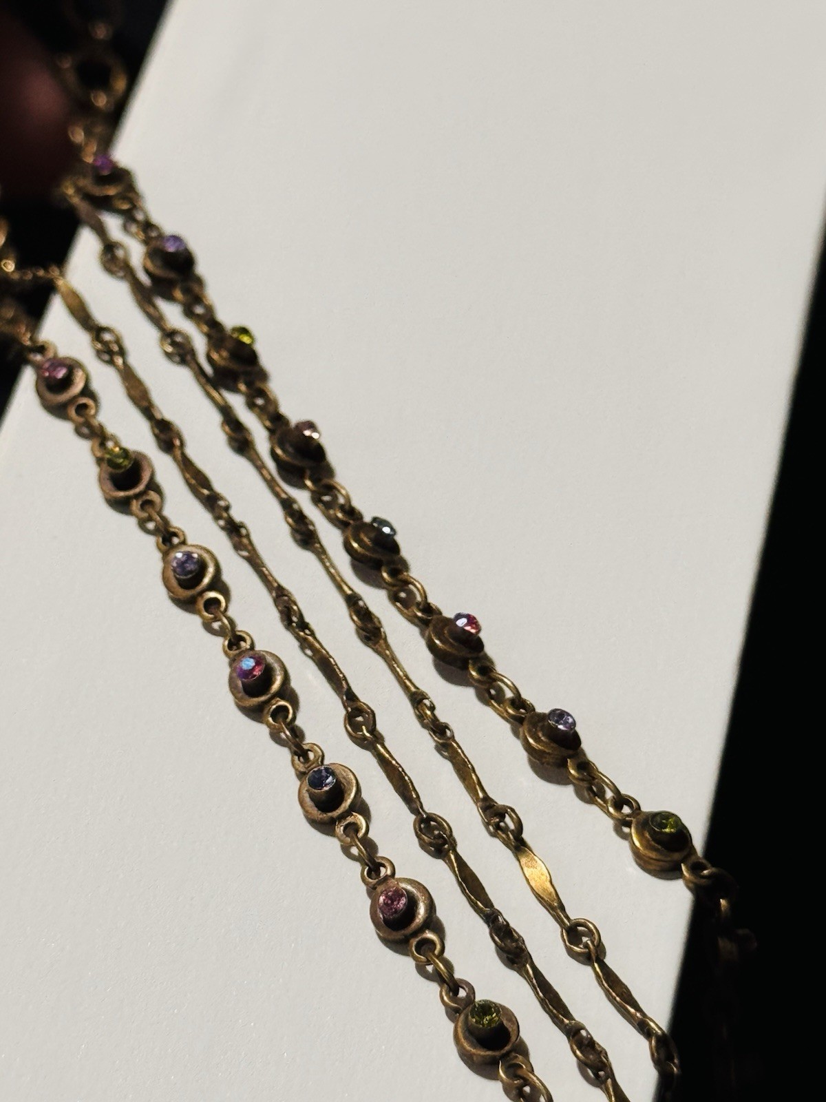 Sorrelli Gold Tone Multistrand Crystal Double Chained Round Pendant Necklace