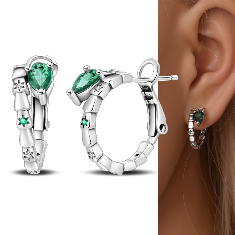 PANDACH 925 Sterling Silver Starry Serpent Hoop Earrings For Women Jewelry Gifts
