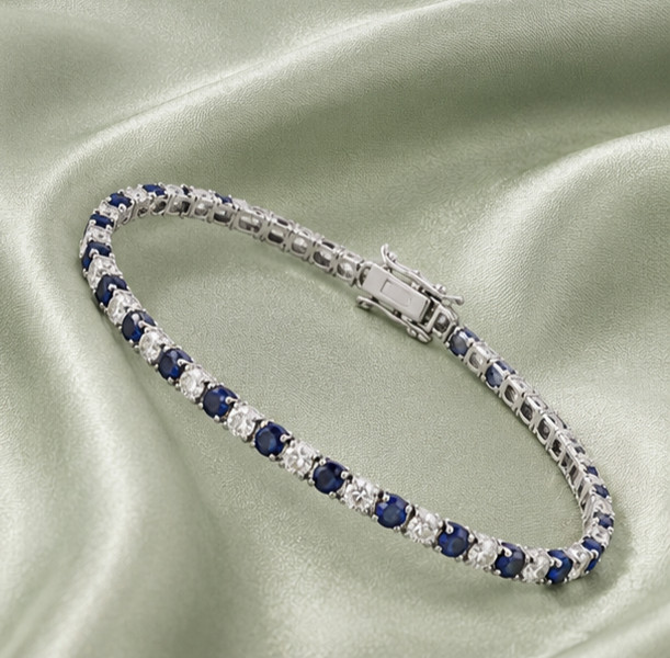 8.00Ct Blue Simulated Sapphire & Diamond Tennis Bracelet 14K White Gold Plated