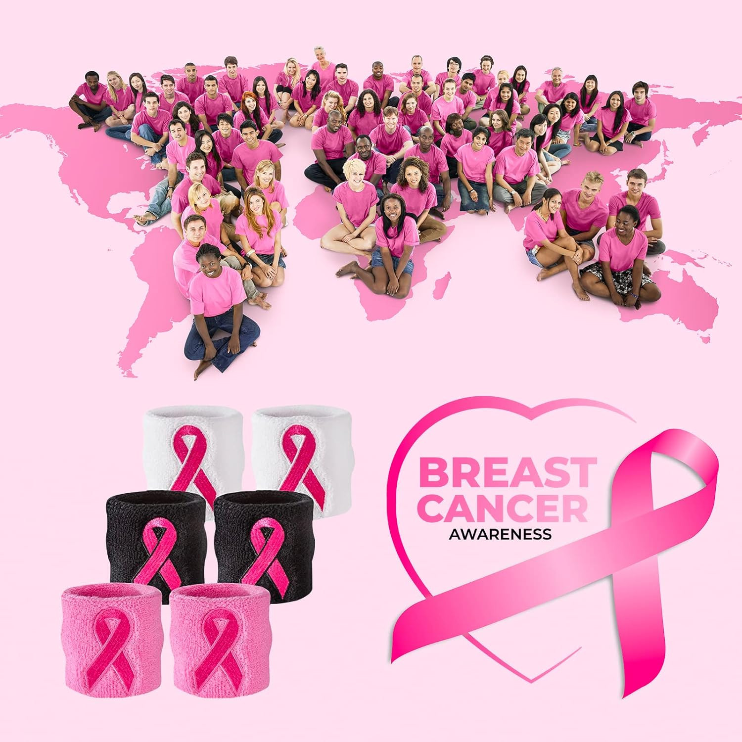 Pink Ribbon Wristbands – Bulk Breast Cancer Awareness Sweatbands