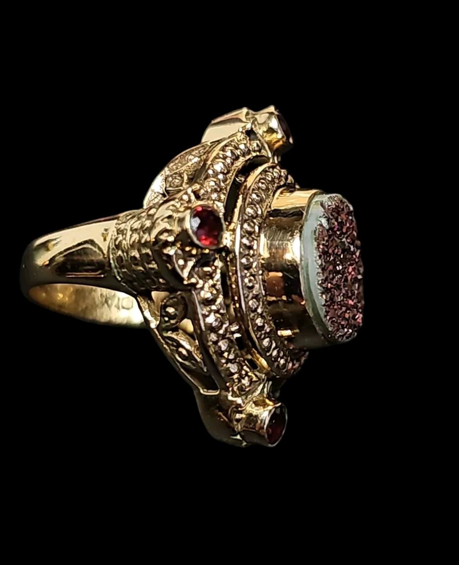 Nicky Butler NB Sunset Druzy & Garnet Bronze Tone Cocktail Ring Statement Sz 6