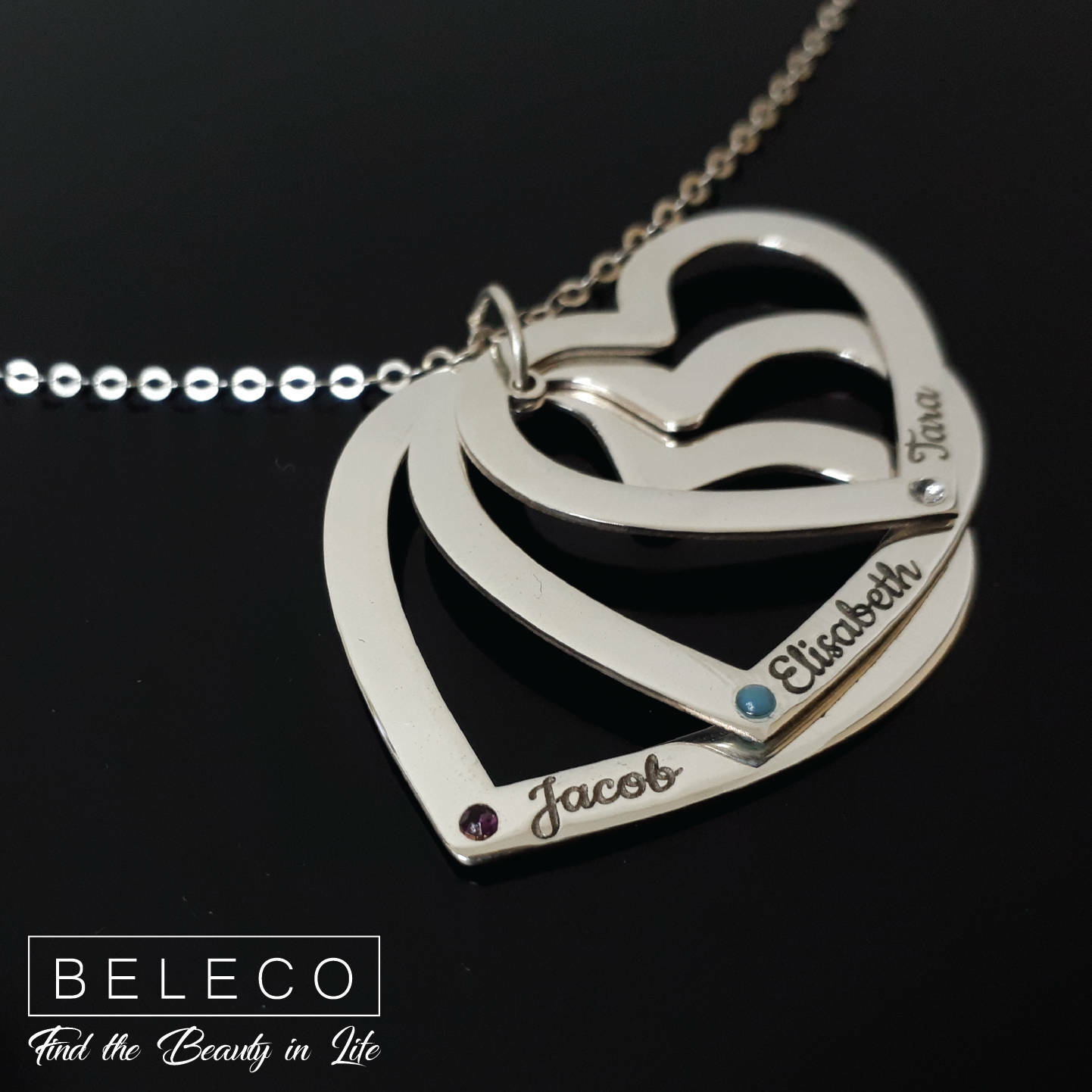 Heart Necklace Love Charms Customized Engrave Hearts Jewelry With Birthstones