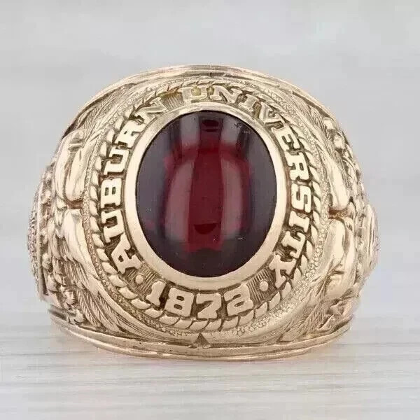 Men’s 3Ct Lab-Created Garnet burn University Class Ring 14k Yellow Gold Plated