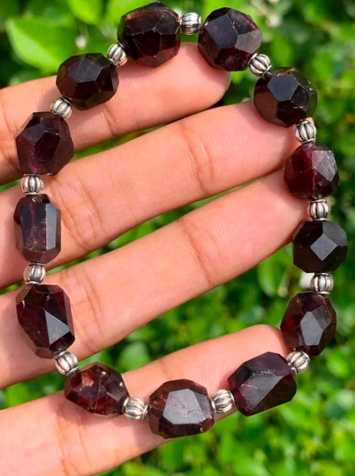 Raw Almandine Garnet Chunk Bracelet Natural Handmade January Birthstone Gift
