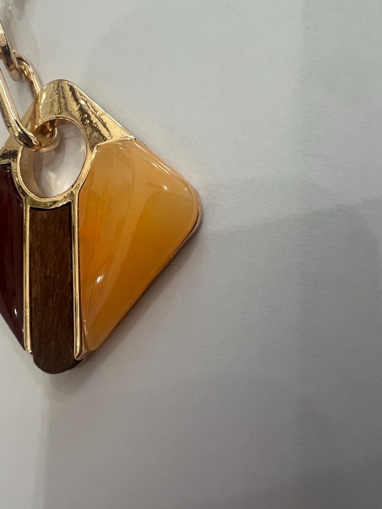 Geometric Earrings Gold Amber Wine Blush Wood 3” Mod Uncas Int Vendor Sample
