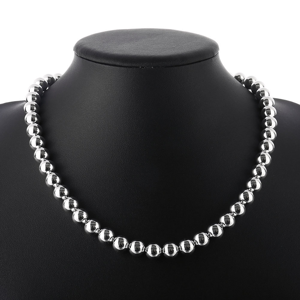 Stunning 925 Sterling Silver Filled 10MM Hollow Ball Beads Charm Necklace 20″