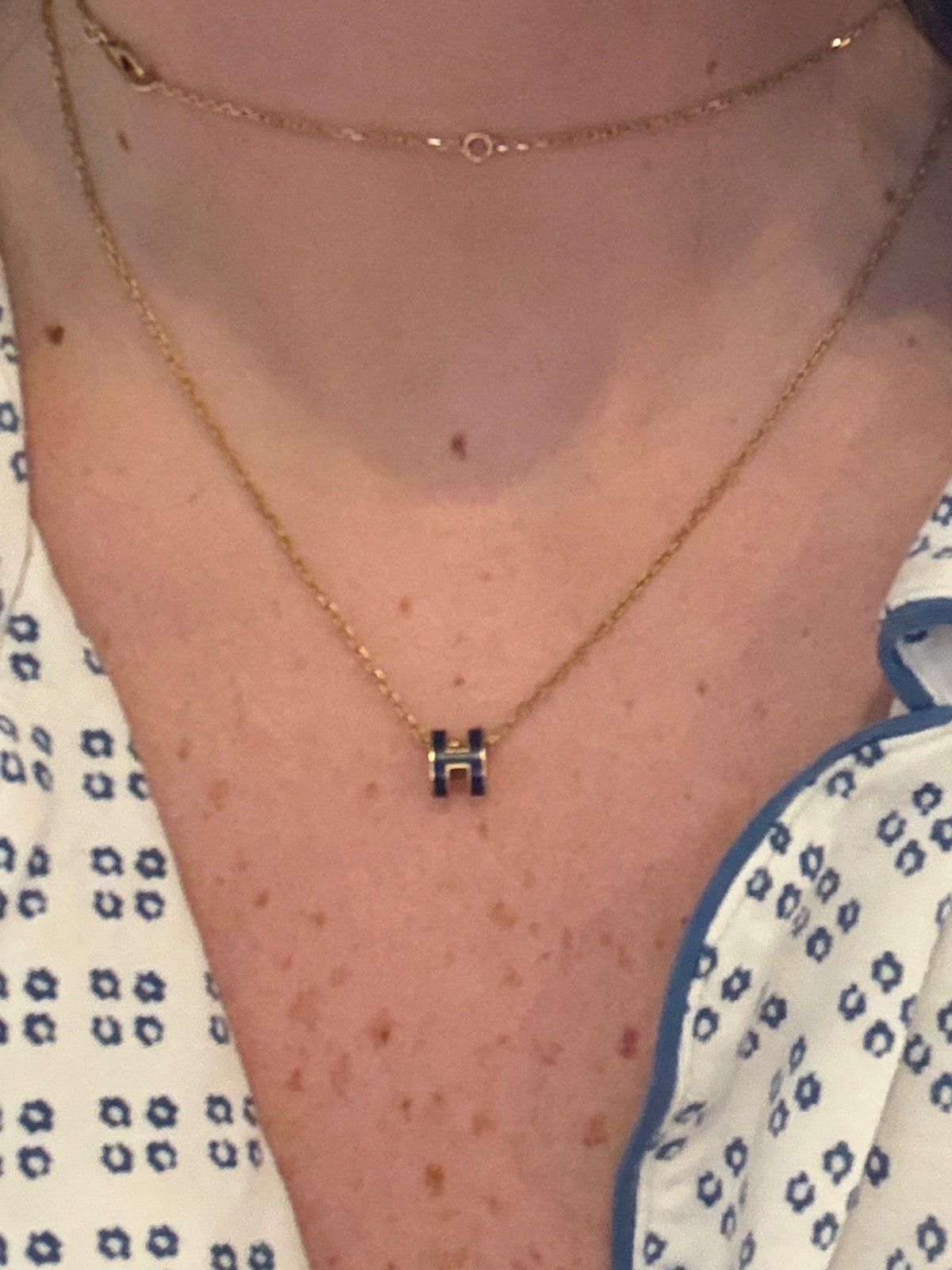 Hermes Mini Pop H Necklace Dark Blue with Gold Hardware