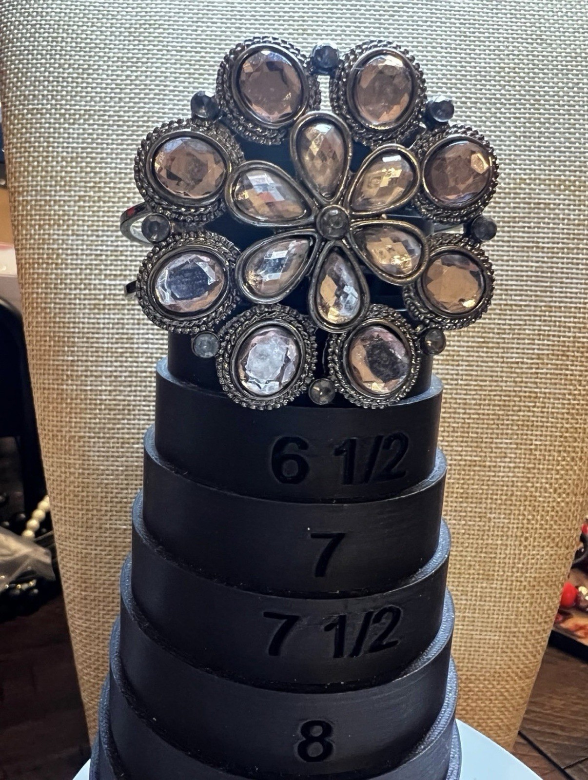 Silver Tone Metal Flower Cuff Bracelet Hinged Closure Pink Oval Bezel Stones