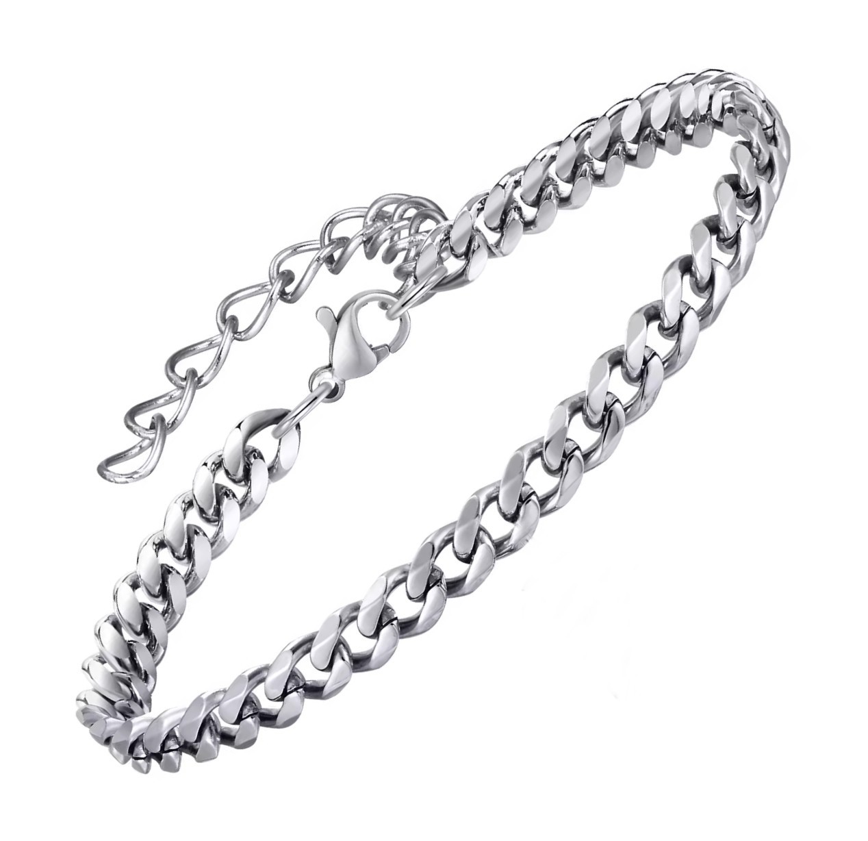 Womens 18cm Stainless Steel Silver Cuban Link Ankle Chain Lobster Claw Anklet