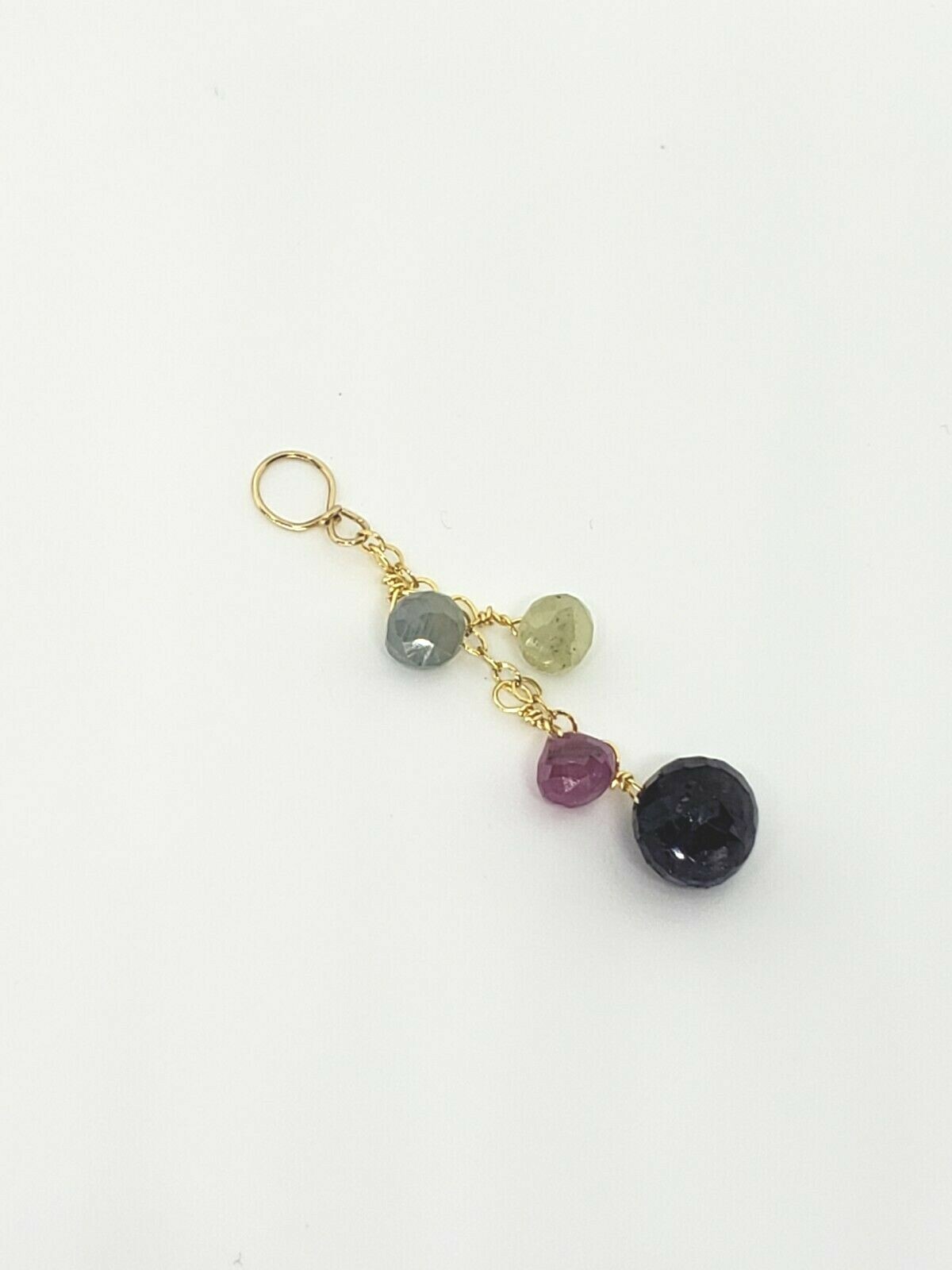 14k Yellow Gold Blue, Pink and White Sapphire Briolette Cluster Dangle Pendant