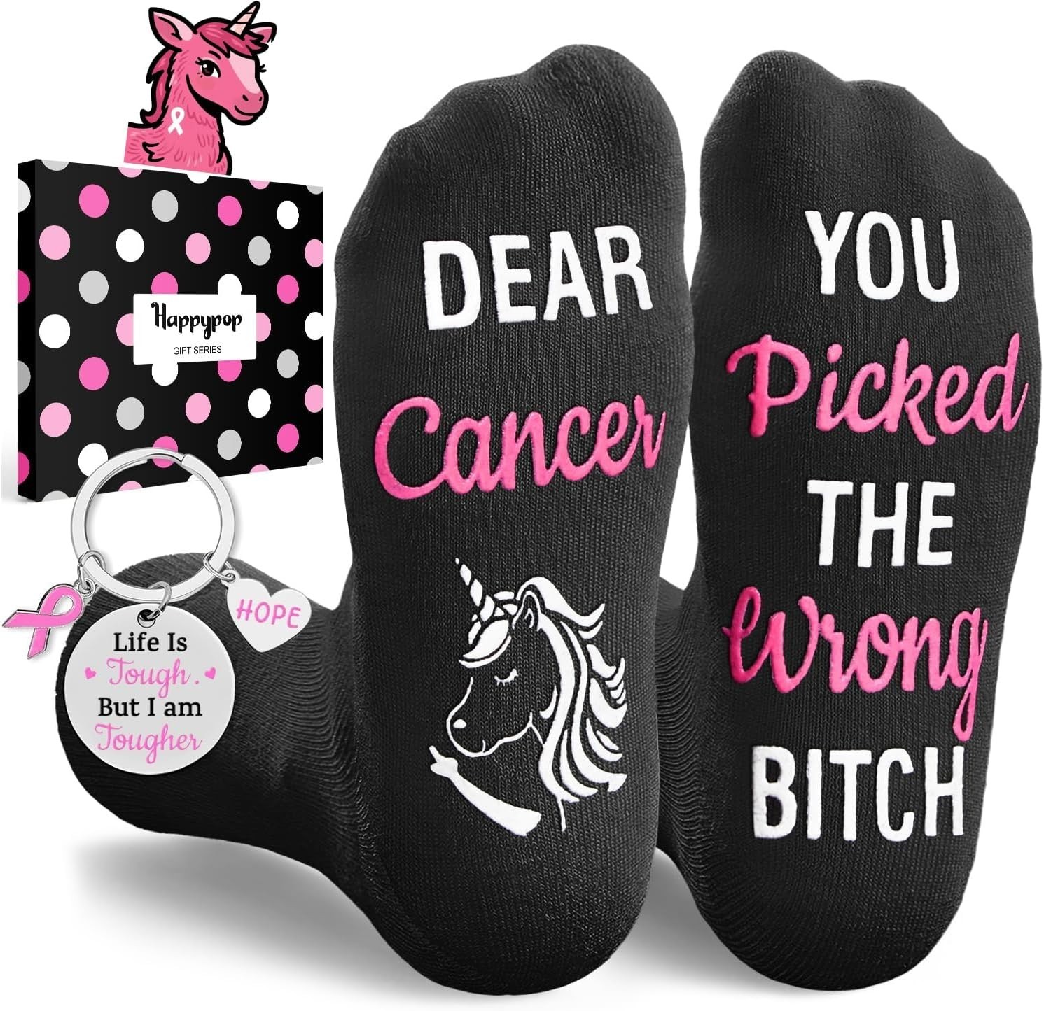 Cushioned Sole Cancer Socks – ‘Dear Cancer You Picked The Wrong Bitch’ Gift