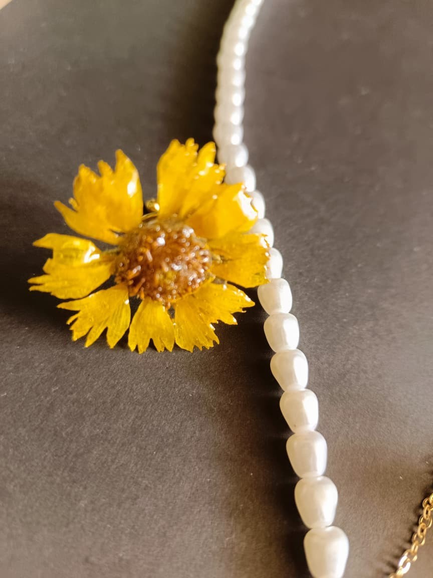 Real Pressed Sunflower Daisy Necklace Dangle Earrings Set Aesthetic Jewelry Gift