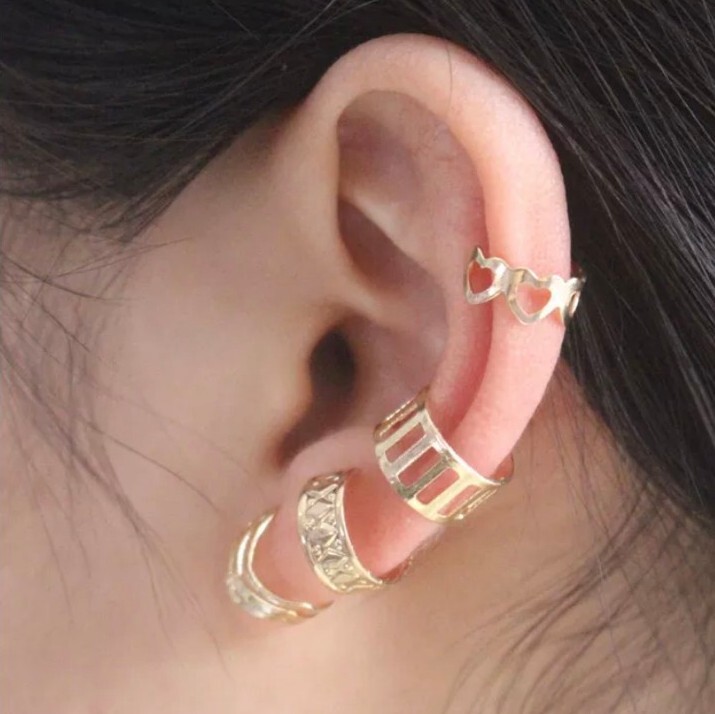New 4pc Gold Silver Color Metal Ear Cuff Non-Piercing Ear Clips Earrings Jewelry