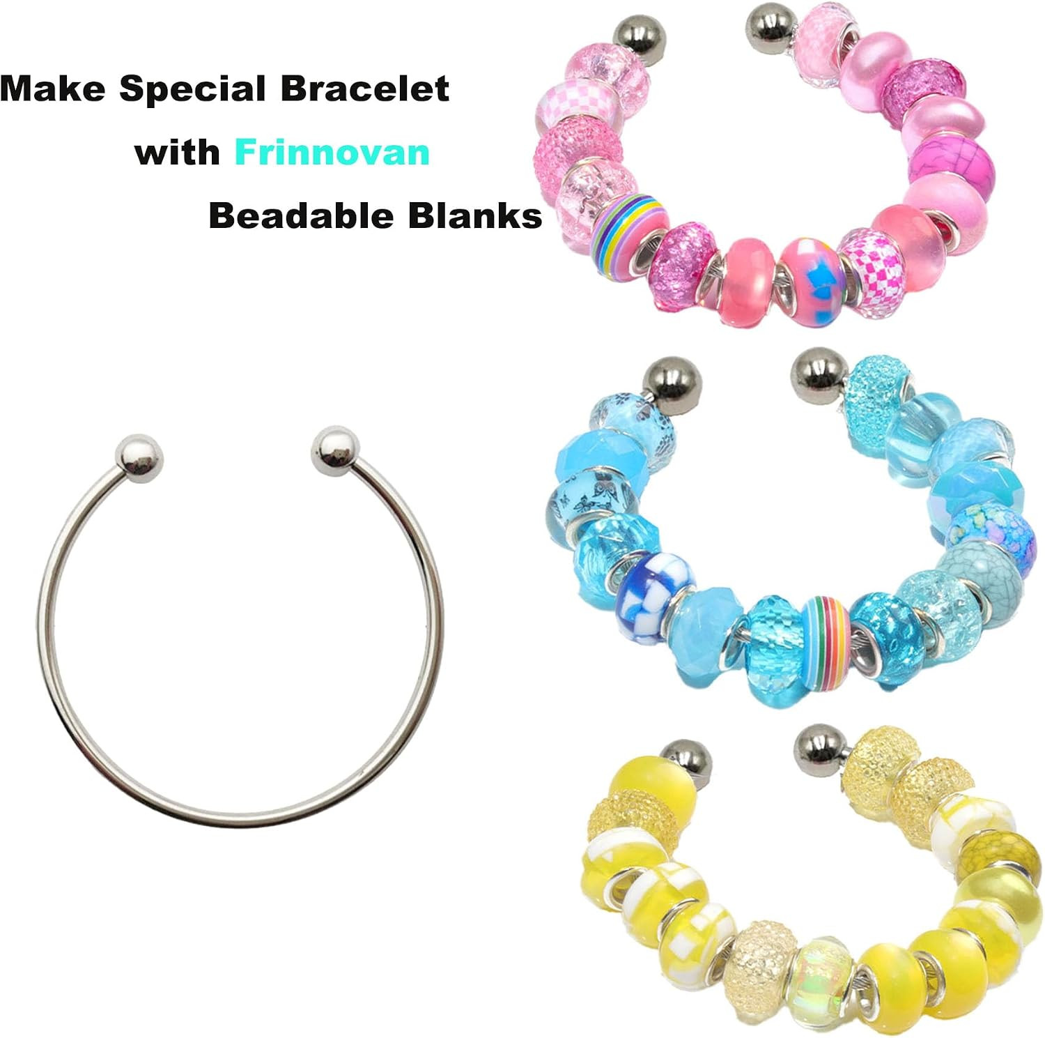 , 15 Packs Beadable Bracelets Adjustable Ball Opening Wire Blank