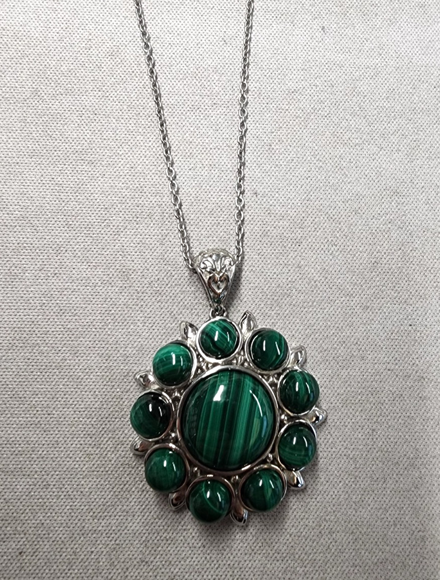 Shop LC African Malachite Floral Pendant Necklace 20″