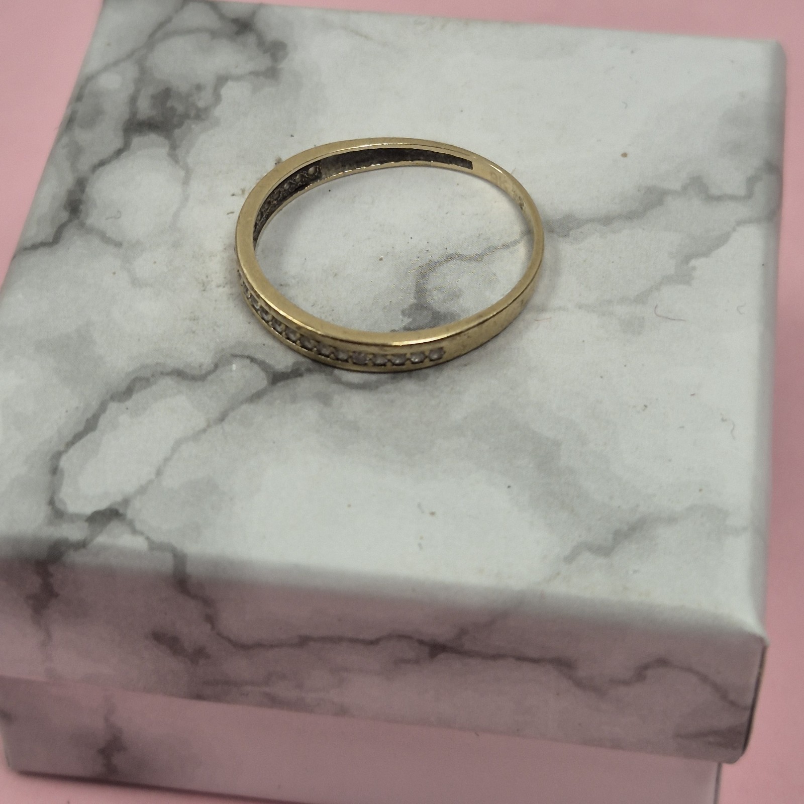Vintage 9ct Yellow Gold Cz Stones Half Eternity Band Ring Size Uk P