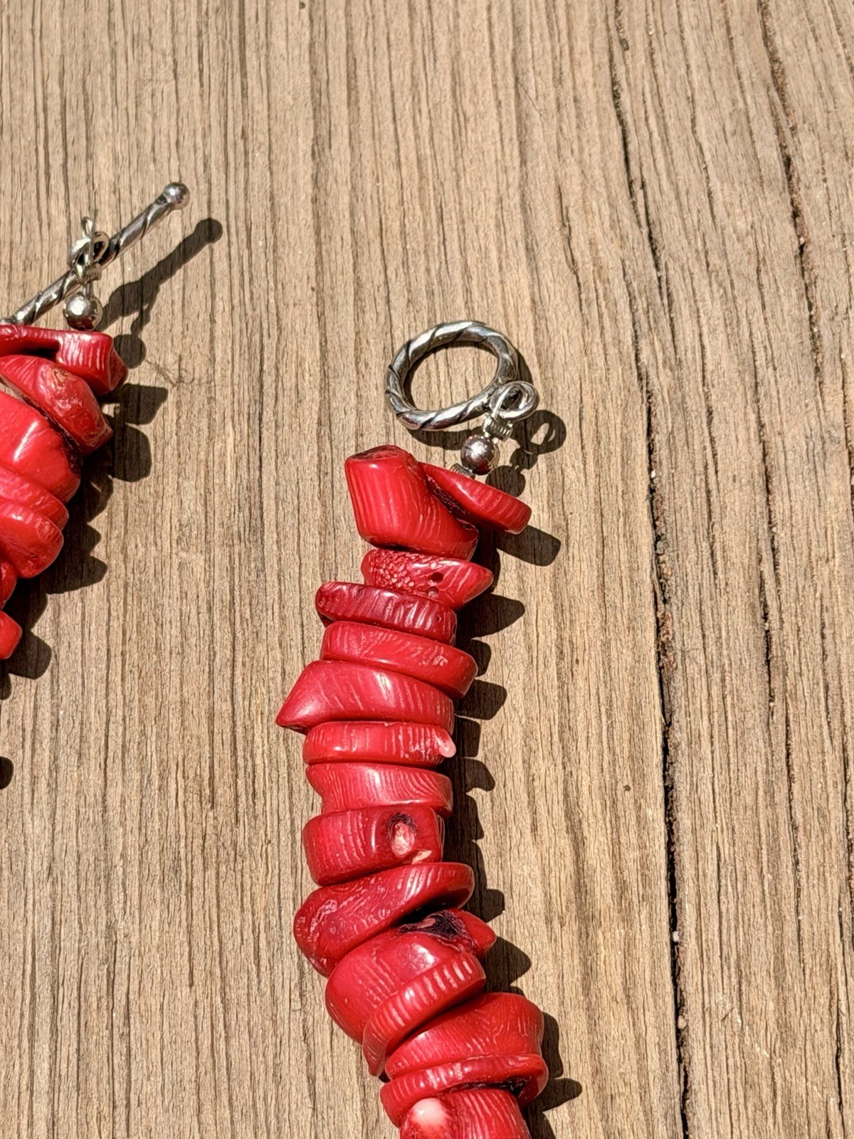 Red Dyed Chunky Branch Coral Necklace 925 Toggle Clasp 18”