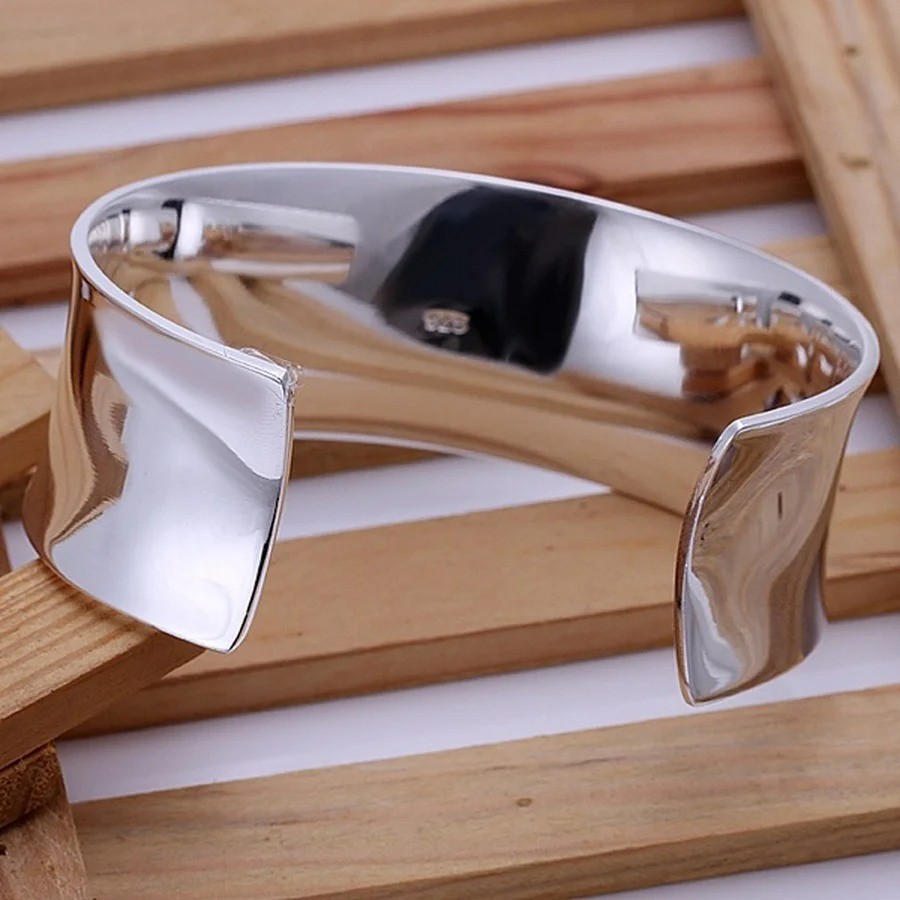 wholesale 925 Sterling solid silver fashion jewelry silvery bangle bracelet Gift