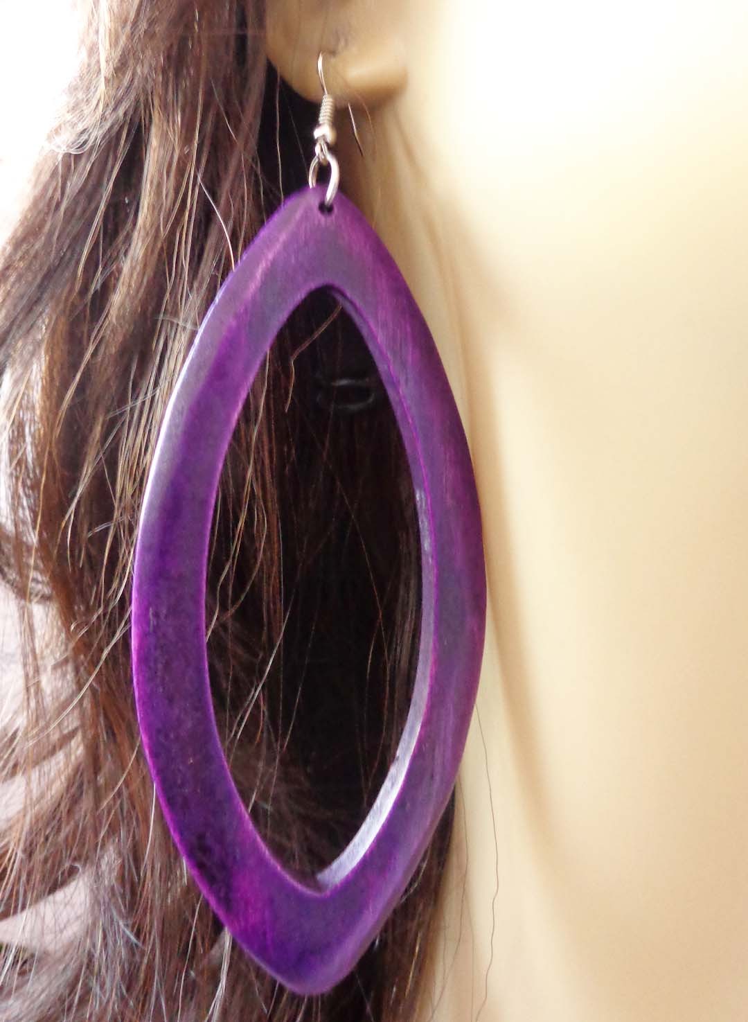 WOOD OVAL HOOP EARRINGS OPEN HOOP ASSORTED COLORS 5 IN L 2 IN W