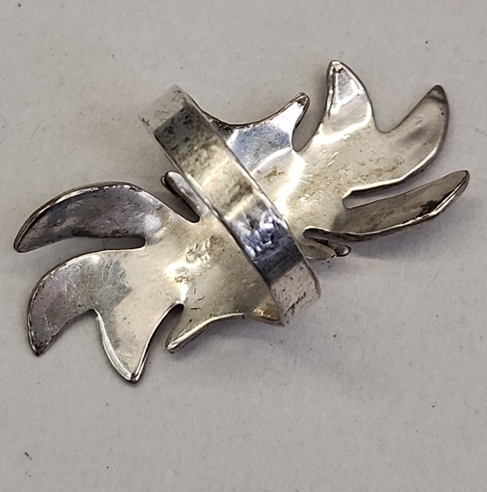 Mexican Abalone Ring 925 Sterling Silver Carved Taxco Chicken Feet Signed 7