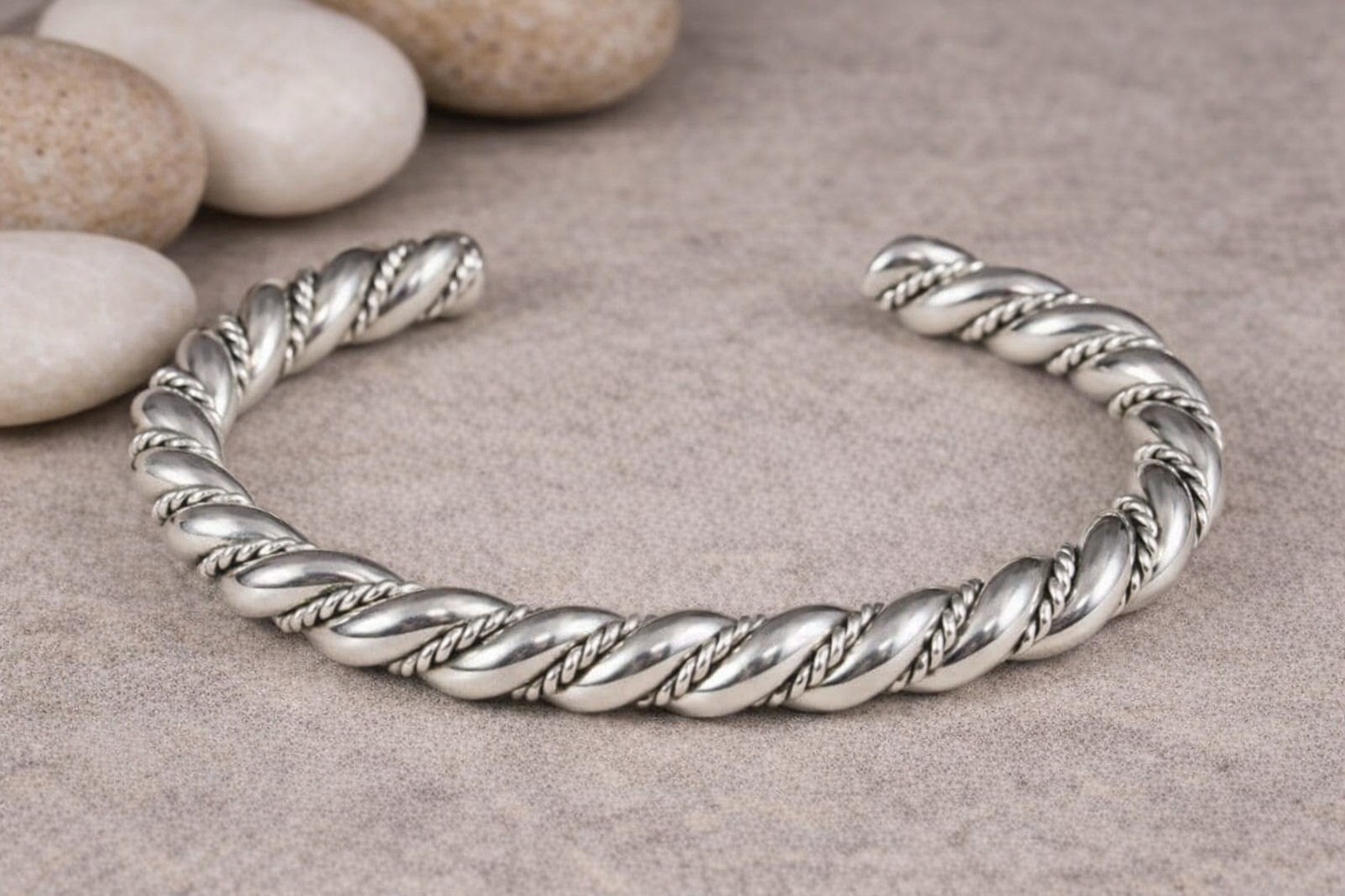 925 Sterling Silver Twisted Rope Cuff Bracelet Open Bangle