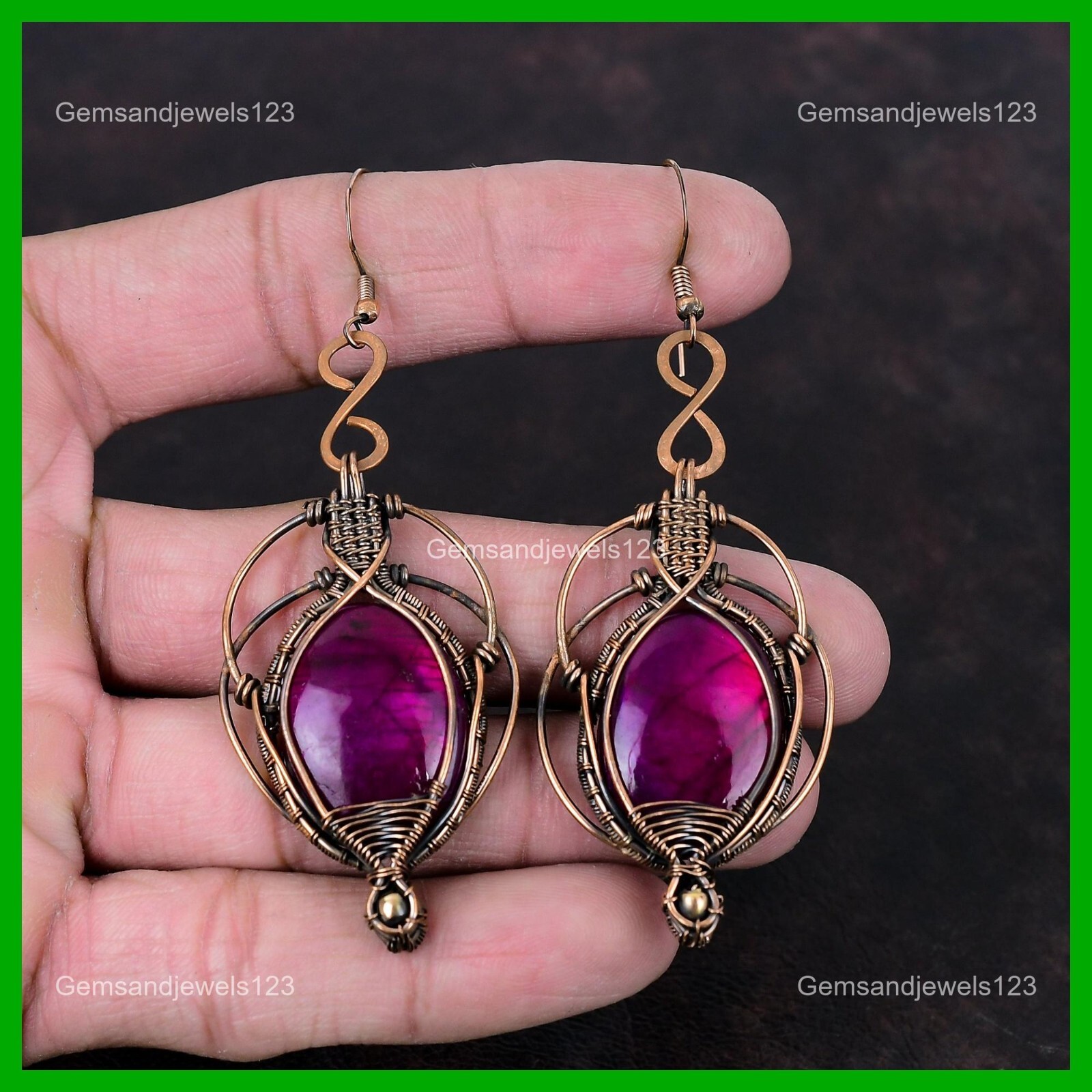 Copper Purple Fire Labradorite Gemstone Birthday Drop Dangle Earrings Jewelry